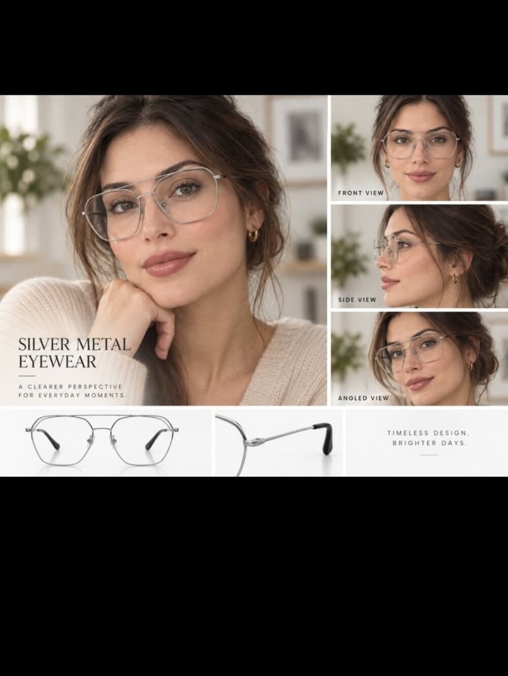 Silver Metal Eyeglasses Frame